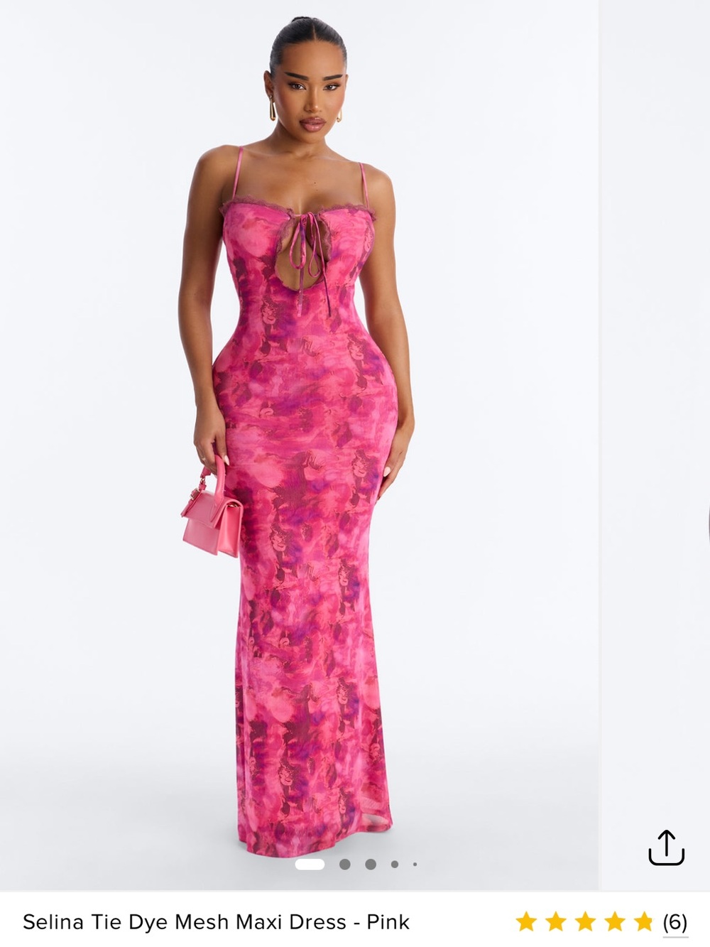 Fashion Nova Pink Selina Tie-Dye Mesh Maxi Dress with Keyhole